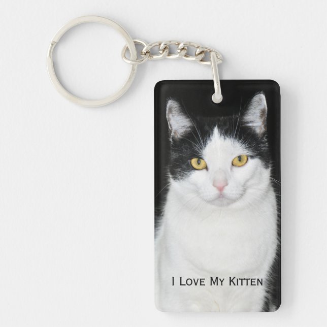 Porte-clefs Portrait de chat noir et blanc (Devant)