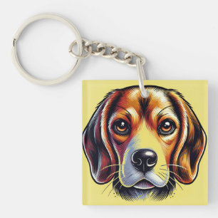 Porte-clefs Portrait de chien Beagle mignon avec des couleurs