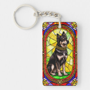 Porte-clefs Portrait de chien en verre coloré artistique