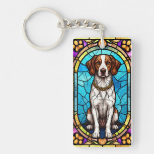Porte-clefs Portrait de chien royal avec cadre doré luxueux