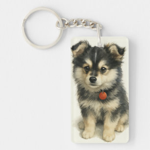 Porte-clefs Portrait de chiot Pomchi à l'aquarelle adorable