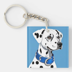 Porte-clefs Portrait de Dalmatien avec Collier Bleu