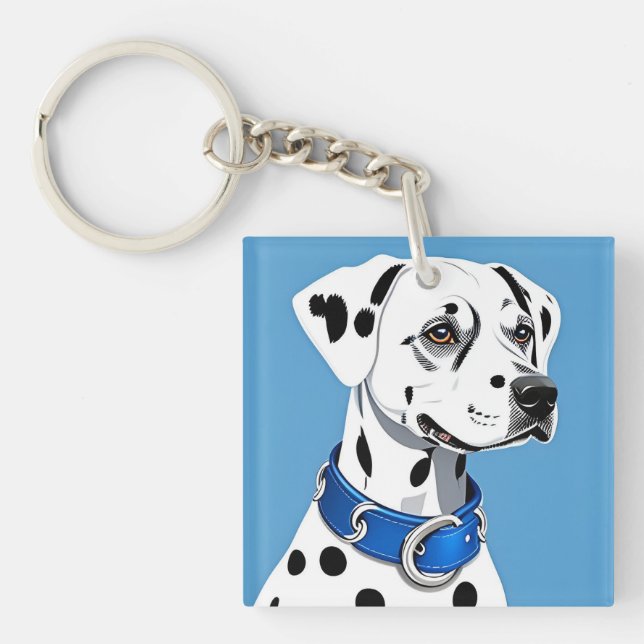 Porte-clefs Portrait de Dalmatien avec Collier Bleu (Devant)