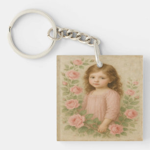 Porte-clefs Portrait de fille Rose vintage