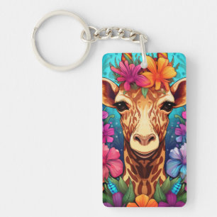 Porte-clefs Portrait de girafe floral-93132
