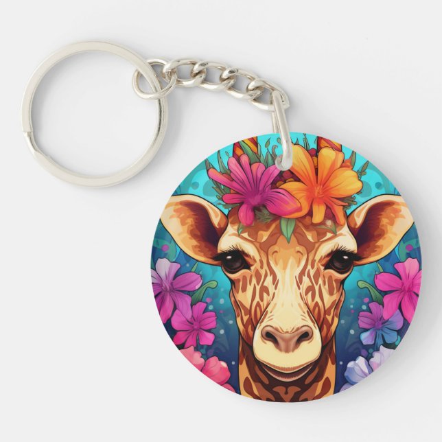 Porte-clefs Portrait de girafe floral-9321 (Devant)