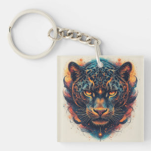 Porte-clefs Portrait de léopard cosmique avec effet mystique