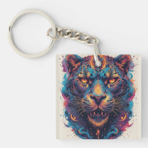 Porte-clefs Portrait de léopard cosmique avec effet mystique