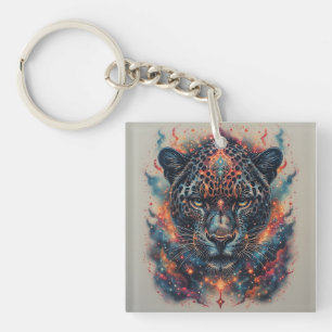 Porte-clefs Portrait de léopard cosmique avec effet mystique