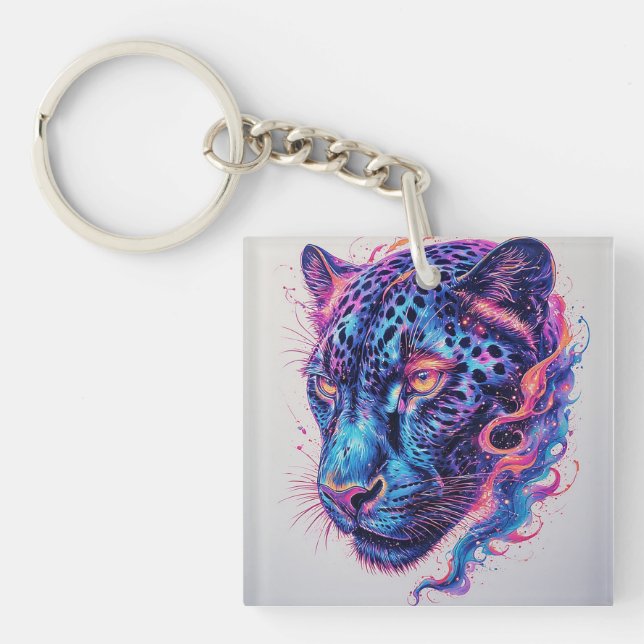 Porte-clefs Portrait de léopard cosmique avec effet mystique (Devant)