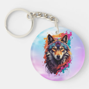 Porte-clefs Portrait de loup coloré Art animalier abstrait-876