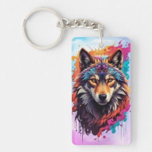 Porte-clefs Portrait de Loup Coloré Art Animalier Abstrait-876