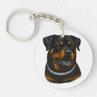 Porte-clefs Portrait de Rottweiler en mosaïque de pierres préc