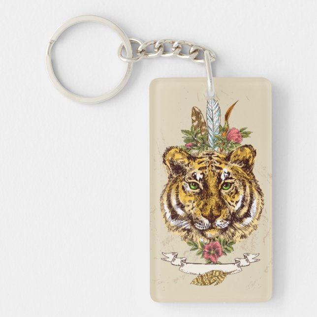 Porte-clefs Portrait de style de Boho de tigre (Devant)