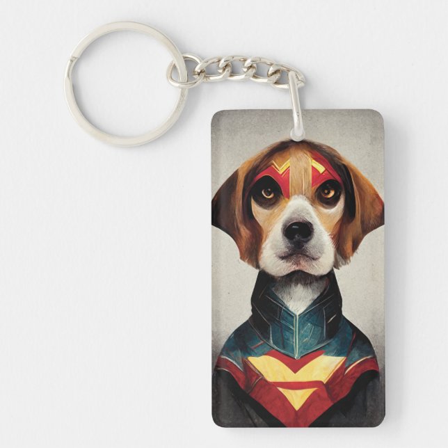 Porte-clefs Portrait de Superhero Dog | (Devant)