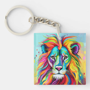 Porte-clefs Portrait de tête de lion coloré