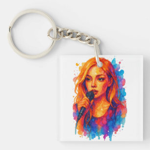 Porte-clefs Portrait d'encre d'alcool d'une jeune chanteuse