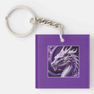 Porte-clefs Portrait D'Imaginaire D'Un Dragon Violet Et Blanc
