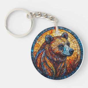 Porte-clefs Portrait d'ours coloré dans un art de vitrail