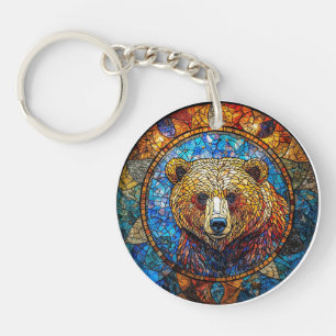 Porte-clefs Portrait d'ours coloré dans un art de vitrail