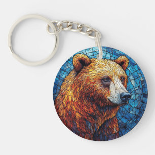 Porte-clefs Portrait d'ours coloré dans un art de vitrail
