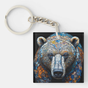 Porte-clefs Portrait d'ours coloré dans un art de vitrail