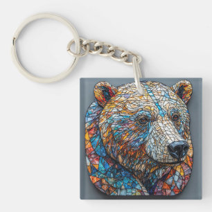 Porte-clefs Portrait d'ours grizzly dans un vitrail