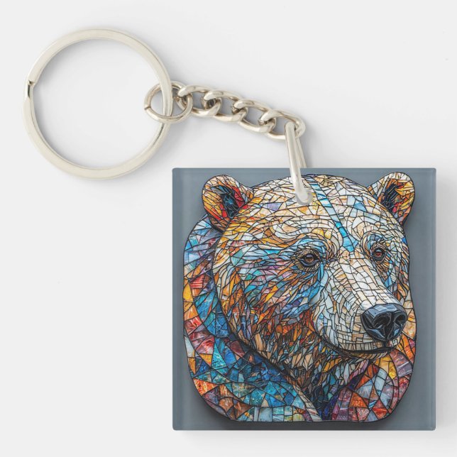 Porte-clefs Portrait d'ours grizzly dans un vitrail (Devant)