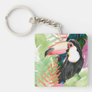 Porte-clefs Portrait du Toucan avec Feuilles tropicaux