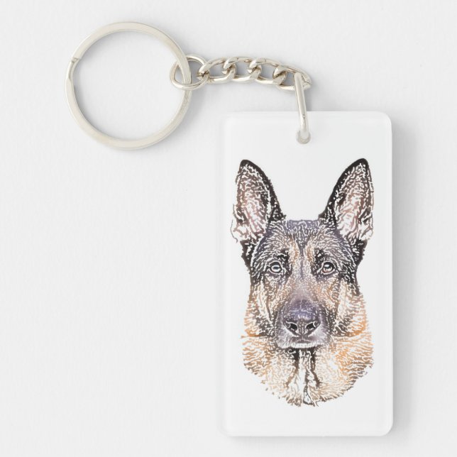 Porte-clefs Portrait d'un chien berger allemand Sketched Art (Devant)