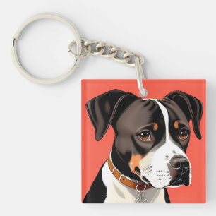 Porte-clefs Portrait élégant d'un chien noir et blanc