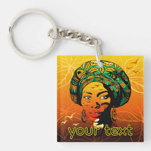 Porte-clefs Portrait féminin africain avec coucher de soleil