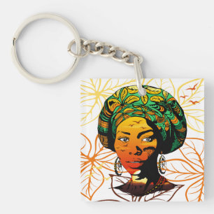 Porte-clefs Portrait féminin africain avec coucher de soleil