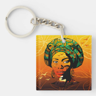 Porte-clefs Portrait féminin africain avec coucher de soleil