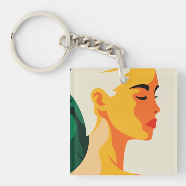 Porte-clefs Portrait Femme Amusante Portrait Abstrait moderne  (Devant)