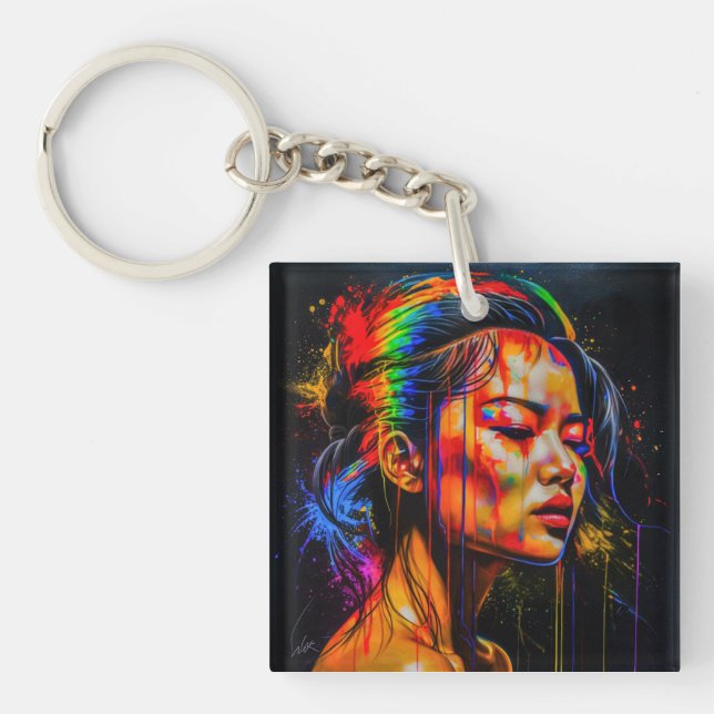 Porte-clefs Portrait Neon Vibrant - Art Expressionniste Abstra (Devant)