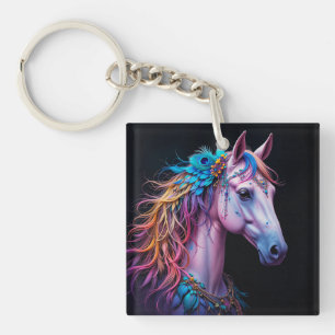 Porte-clefs Portrait stylisé d'un cheval à la crinière fluide