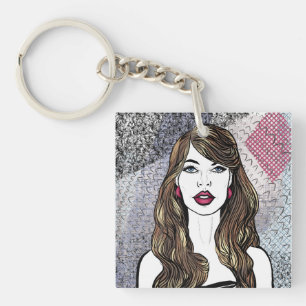 Porte-clefs Portraitd'une fille aux longs cheveux bruns