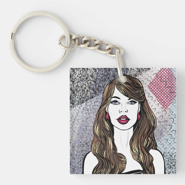 Porte-clefs Portraitd'une fille aux longs cheveux bruns (Devant)