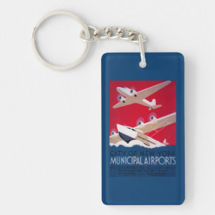 Porte-clefs Poster vintage municipal d'aéroport de New York