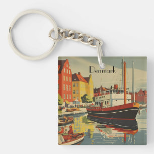 Porte-clefs Poster Vintage voyage Danemark personnalisable