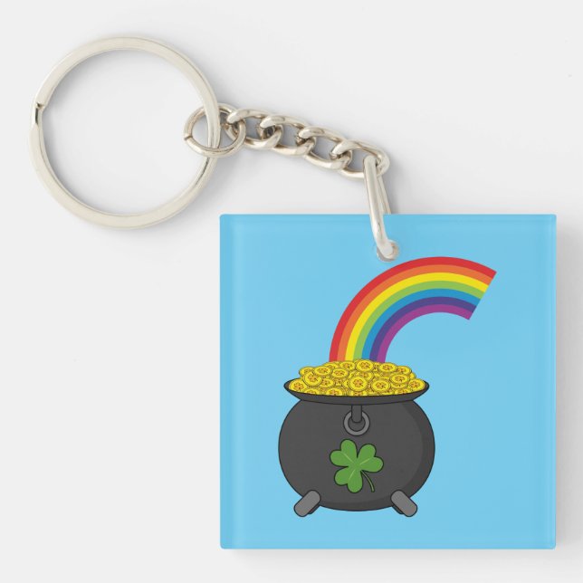 Porte-clefs Pot de dessin en or arc-en-ciel (Devant)