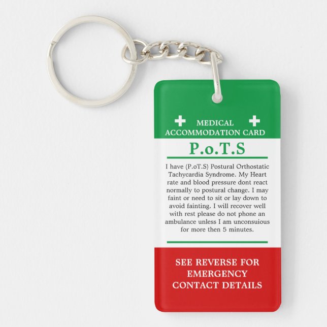 Porte-clefs PoTS en cas d'urgence ICE maladie invisible (Devant)