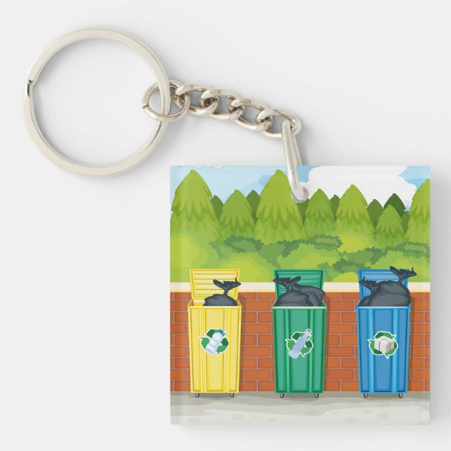 Porte-clefs Poubelles de tri des déchets codés par couleur (Devant)