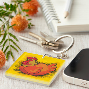 Porte-clefs Poule sur nid Ferme lumineuse poule de basse-cour