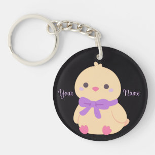 Porte-clefs Poulet au Nœud Violet Mignon Kawaii Noir Personnal