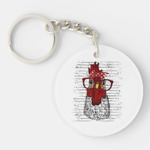Porte-clefs Poulet avec bandeau de bandana et lunettes mignonn