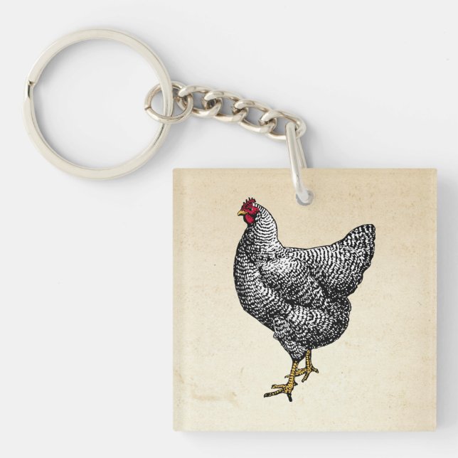 Porte-clefs Poulet de roche Plymouth Barred classique Hen (Devant)