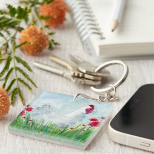 Porte-clefs Poulet floral