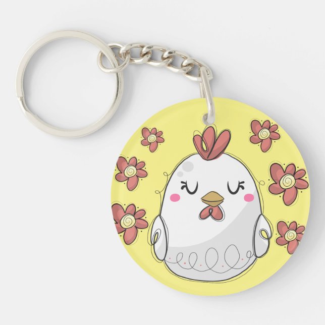 Porte-clefs Poulet mignon avec des fleurs (Devant)